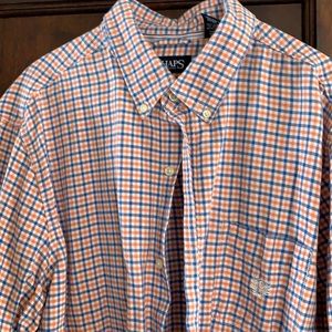 Orange blue and white chaps long sleeve button